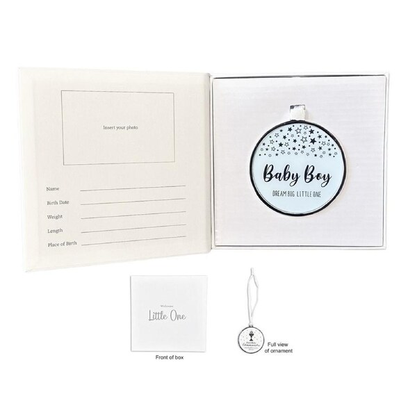 Baby Boy Ornament with Record in Gift Box