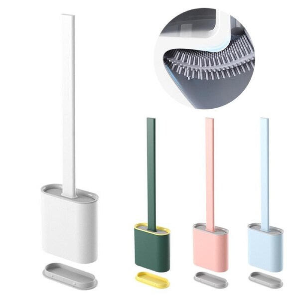 Vivva Bathroom Silicone Bristles Toilet Brush Holder Creative Cleaning Brush Set Leak-proof Base - 3 Colours White