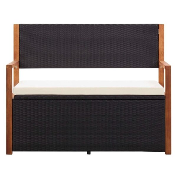 Outdoor Storage Box Garden Bench Poly Rattan Wooden Cushion Container Furniture