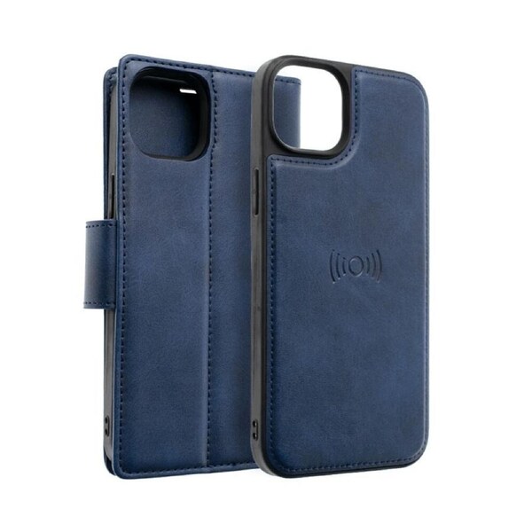 iPhone 14 Pro Magnetic Flip Wallet Case Cover with Drop-Resistant PU Leather, Multiple Card Holder Slots & Secure Front Screen Cover - Navy