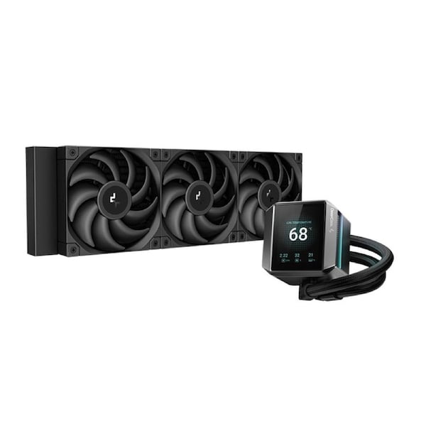 DeepCool MYSTIQUE 360 LCD Liquid Cooler 360mm 5th Gen Pump 3400RPM AIO 2.8' 640x480 TFT LCD Screen Anti-Leak Tech FT12 SE PWM Fans, Grey and Black