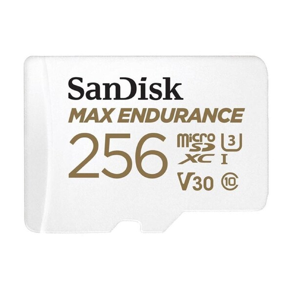 SanDisk Max Endurance 256GB microSD 100MB/s 40MB/s 20K hrs 4K UHD C10 U3 V30 -40 C to 85 C Heat Freeze Shock Temperature Water X-ray Proof SD Adapter
