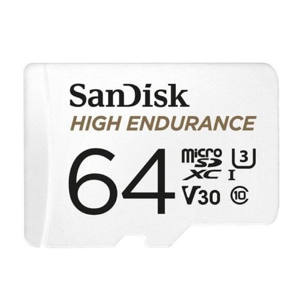 SanDisk High Endurance 64GB microSD 100MB/s 40MB/s 5K hrs 4K UHD C10 U3 V30 -40 C to 85 C Heat Freeze Shock Temperature Water X-ray Proof SD Adapter