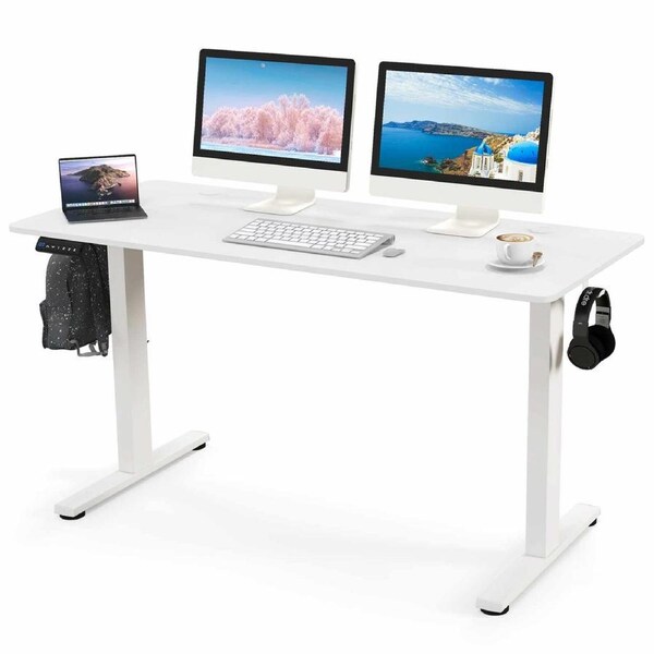 Costway Electric Standing Desk Adjustable Computer Desk Motorised Sit Stand w/Hook 3 Height Memory White