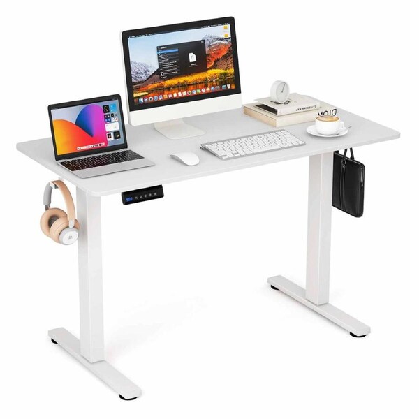 Costway Electric Standing Desk Height Adjustable Computer Desk Motorised Sit Stand 3 Memory Height Settings White