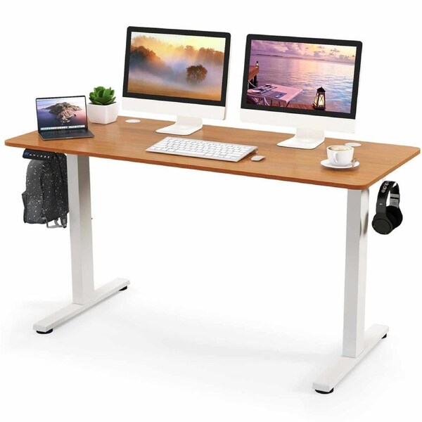 Costway Electric Standing Desk Adjustable Computer Desk Motorised Sit Stand w/Hook 3 Height Memory Natural