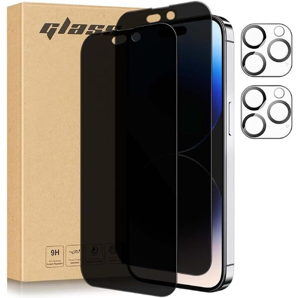 [2+2 Pack] Privacy Screen Protector for iPhone 14 (6.1 inch) with Camera Lens Protector Tempered Glass Case Friendly- 2 Pack Each