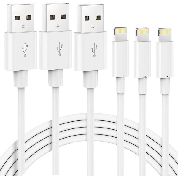 USB To 18W Lightning Cable For iPhone iPad (3 Pack, 2m, White)