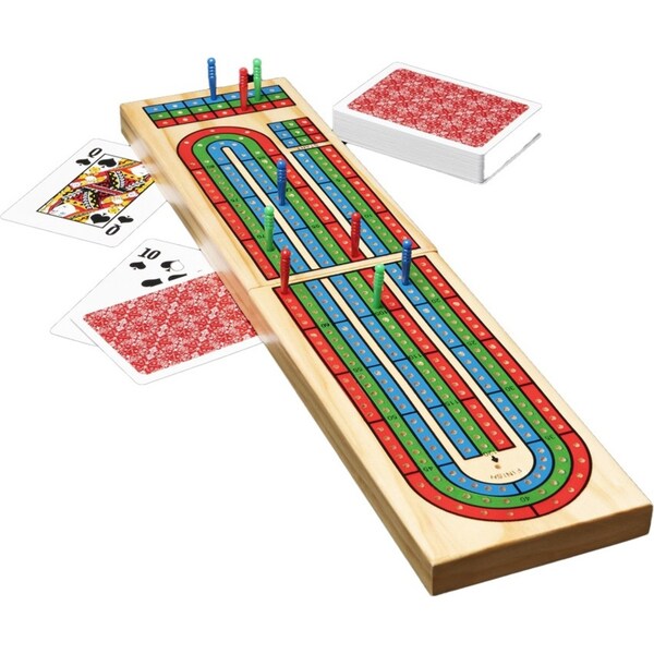 12pc Classic Games Solid Wood Cribbage Card/Peg/Board Game Set 2-4 Player 3+