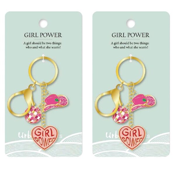 2x Urban Products Girl Power Decorative Keyring/Keychain Accessory Pink 12cm