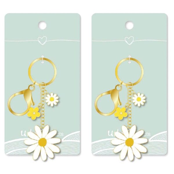 2x Urban Products Daisy Flower Decorative Keyring Accessory Yellow/Green 12cm