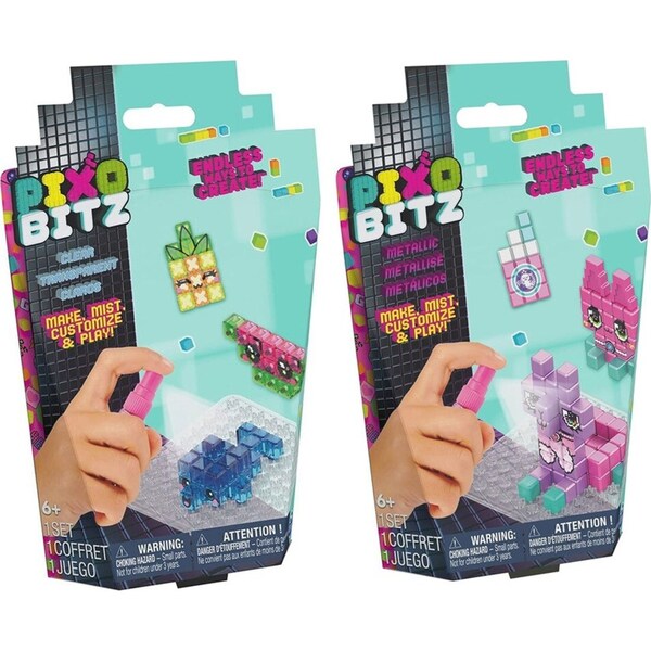 2x Spin Master Pixobitz Metallic & Sparkly Feature Pack Blocks Kids Toy Asst 6+