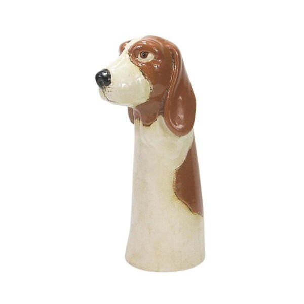 Urban Products 27cm Ceramic Brown Dog Vase Home Garden Decor - White/Brown
