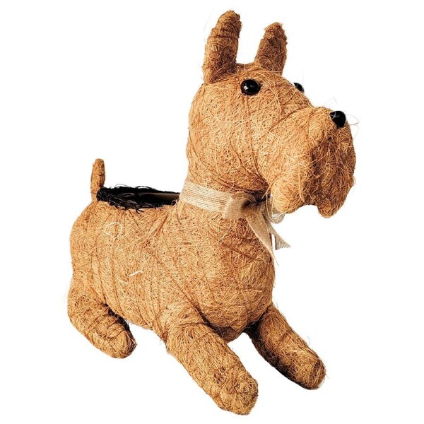 Urban Products HUSK Scottie Dog Themed Planter Home Garden Decor Brown 38cm