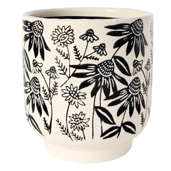 Urban Products Black Flower Pattern Home Garden Decor Planter Black 14cm