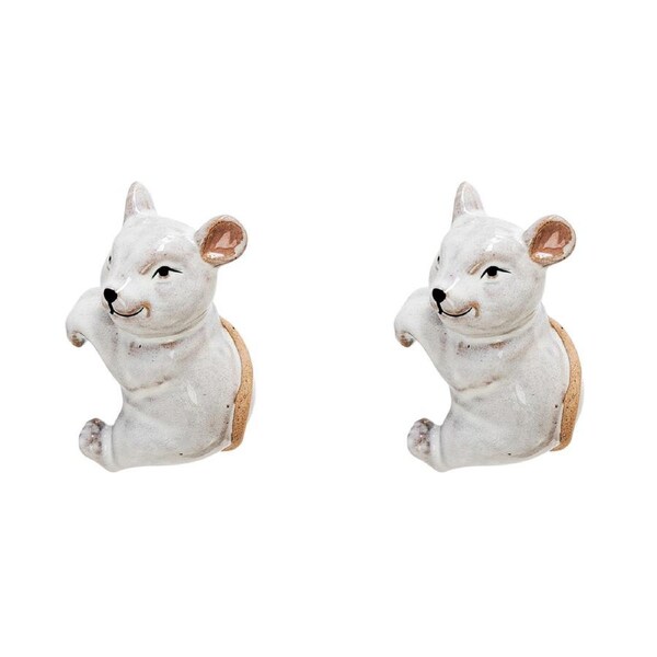 2x Urban Products Mouse Themed Plant Pot Home Garden Decor Hanger White 9cm