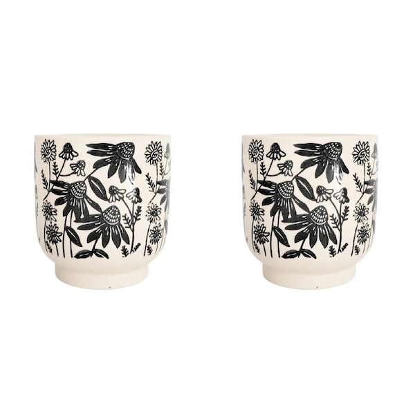 2x Urban Products Black Flower Pattern Home Garden Decor Planter Black 12cm