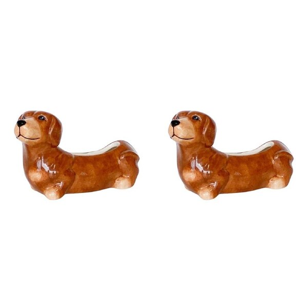 2x Urban Products Cute Dachshund Themed Planter Box Home Garden Decor Brown 20cm