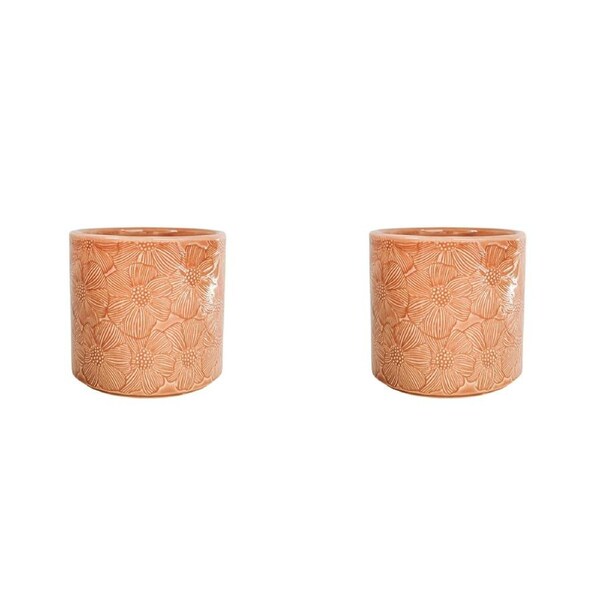 2x Urban Products Etched Flower Pattern Planter Home Garden Decor Salmon 12cm