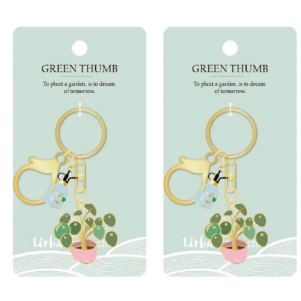 2x Urban Products Green Thumb Decorative Keyring Accessory Green/Pink 12cm