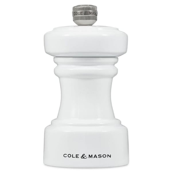 Cole & Mason Hoxton White Gloss Kitchen Pepper Mill Seasoning Grinder 104mm