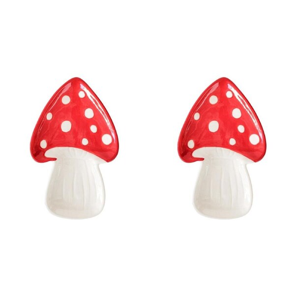 2x Urban Products Toadstool Ceramic Plate Novelty Decorative Holder Red 18cm