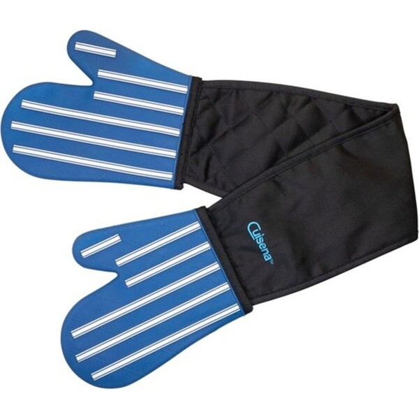 Cuisena Silicone & Fabric Kitchen Heat Resistant Oven Double Glove - Blue Stripe
