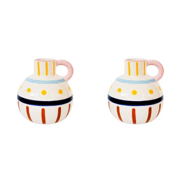 2x Urban Products Harlequin Squat Decor Decorative Flower Vase Colourful 11cm
