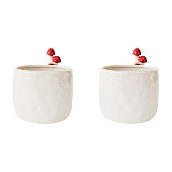 2x Urban Products Toadstool Home Fragrance Decor Ceramic Planter White 13cm