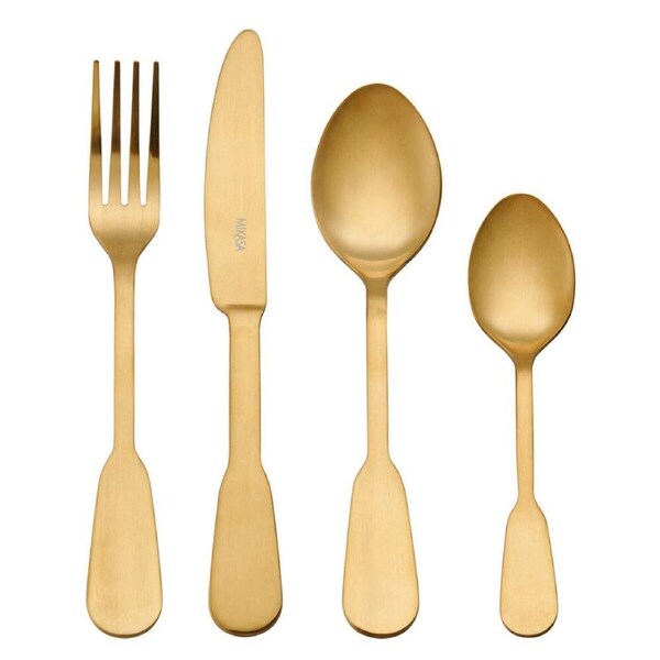 16pc Mikasa Soho Gold Kitchen Dining Stainless Steel Cutlery Set