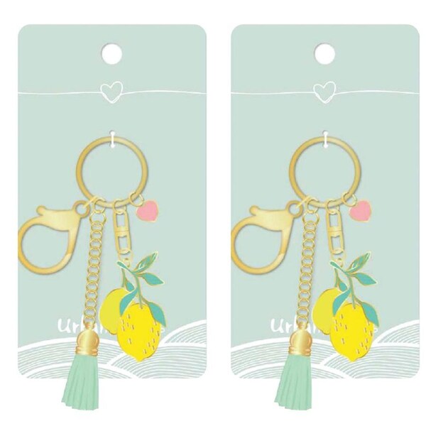 2x Urban Products Lemons w/ Tassel decor Keyring Accessory Yellow/Green 12cm