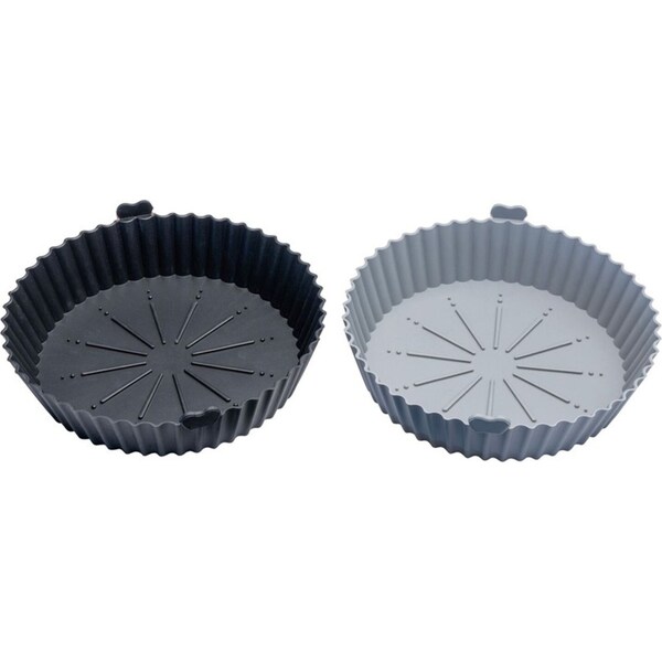 2pc Cuisena Air Fryer Reusable Silicone Square Basket Black and Grey 21cm