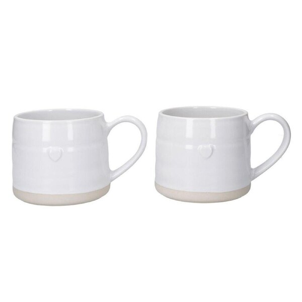 2pc Mikasa Farmhouse Heart Stoneware Coffee Mugs Cups 380ml White