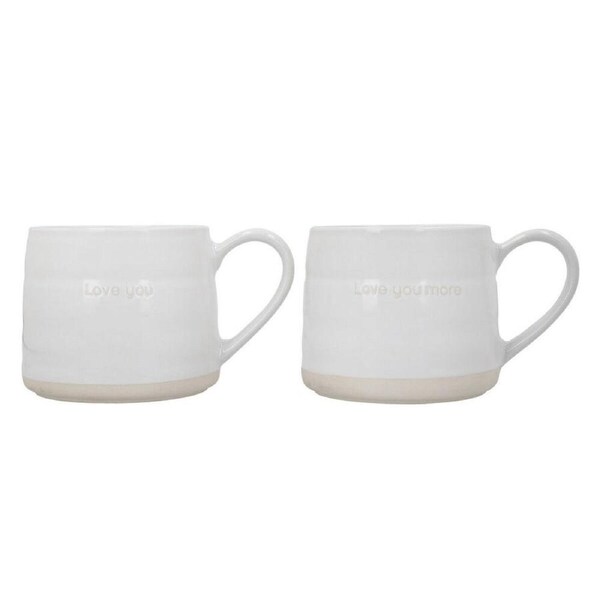 2pc Mikasa Farmhouse 'Love You' Stoneware Drinking Mugs/Cups, 380ml, White