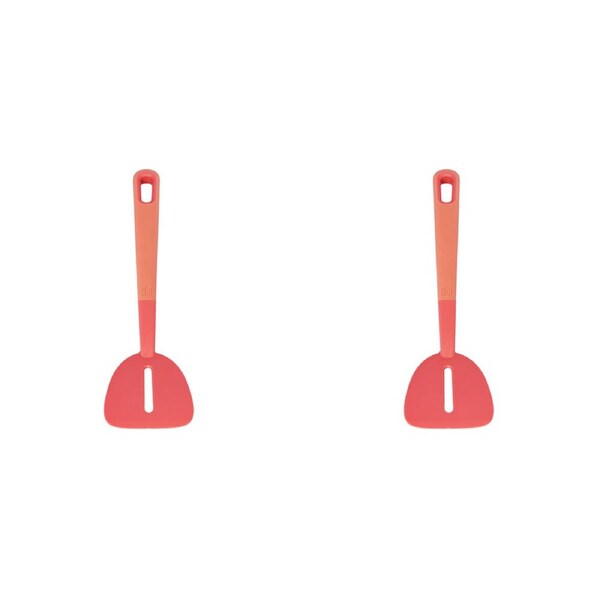 2x eKu Upcycle Soft Grip Extra Long Kitchen Slotted Turner Tool - Salmon Pink