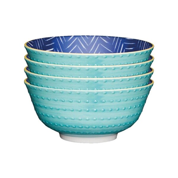 4x Mikasa Does it All Dining Tableware Glazed Bowl 15.7cm - Leafy Indigo