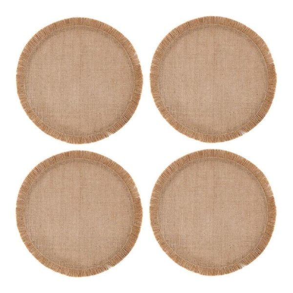 4pc Mikasa Round Hessian Dining Table Placemat Set Natural 38cm