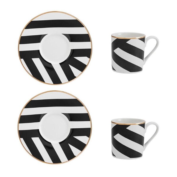 4pc Mikasa Luxe Deco China Espresso Cups/Saucers with Geometric Stripe Set 100ml