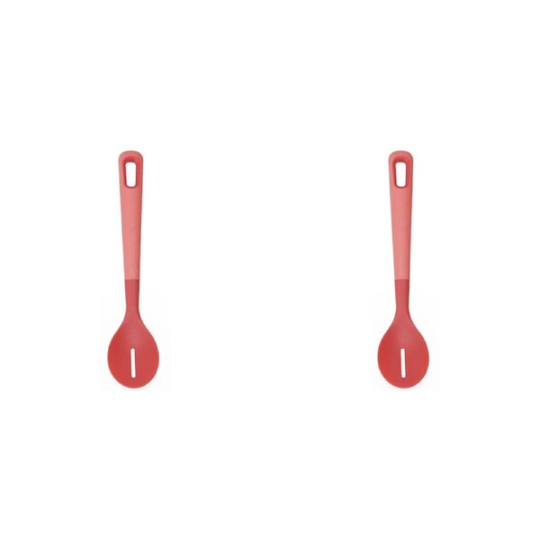 2x eKu Upcycle Soft Grip Versatile Kitchen Slotted Spoon Stirrer - Salmon Pink
