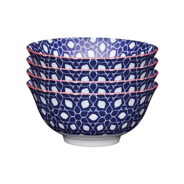 4x Mikasa Does it All Dining Tableware Glazed Bowl 15.7cm - Blue Floral