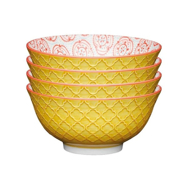 4x Mikasa Does it All Dining Tableware Glazed Bowl 15.7cm Yellow Floral