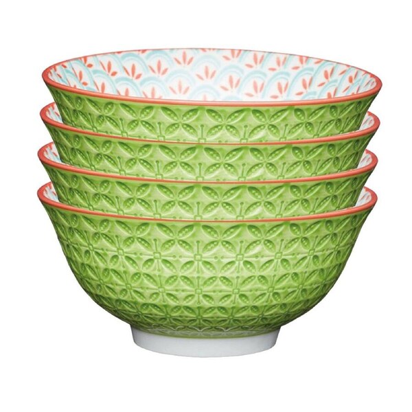 4x Mikasa Does it All Dining Tableware Glazed Bowl 15.7cm Geometric Line