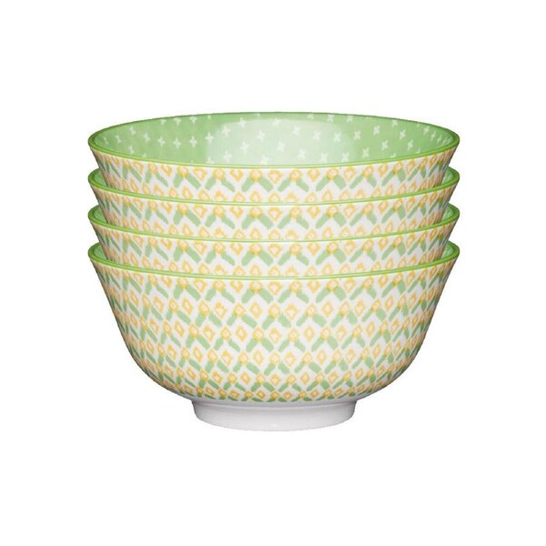 4x Mikasa Does it All Tableware Glazed Bowl 15.7cm Geometric Green