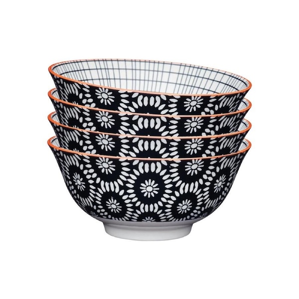 4x Mikasa Does it All Dining Tableware Glazed Bowl 15.7cm - Black Tile