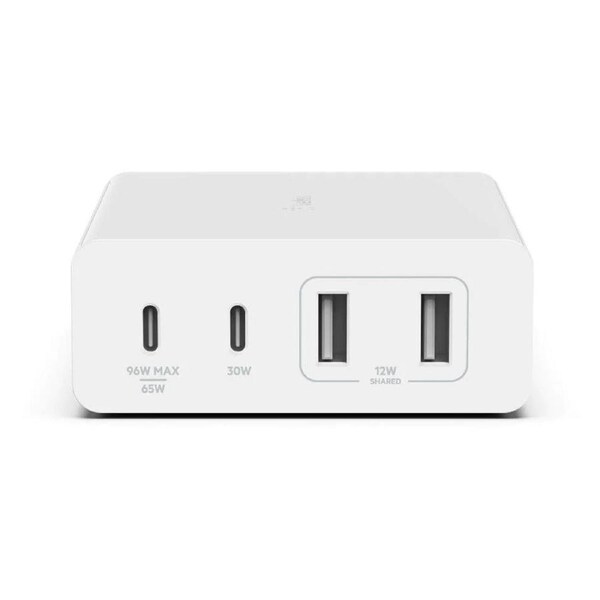 Belkin BoostCharge Pro 4-Port GaN Charger 108W - White(WCH010auWH), 2xUSB-C & 2xUSB-A,2M Cable,Intelligent and Fast Charger,Compact Laptop Charger,2YR