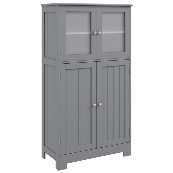 Costway Bathroom Cabinet Toilet Storage Cupboard Organizer w/Shelf & 4 Doors Hallway Living Room Grey