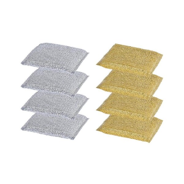 8 Pcs Non Scratch Mesh Sponge Metallic Silver and Gold