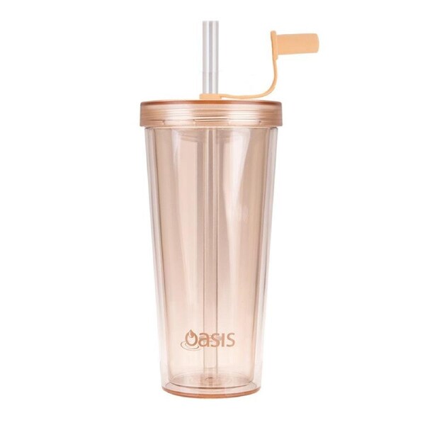 Oasis S/S D/W Ins Smoothie Tumbler W/Straw 520ml - Peach