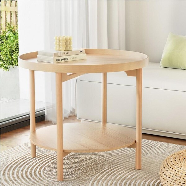 2-Tier Artiss Coffee Table Side Table Round 70CM