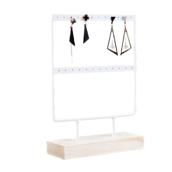 Earring Holder for 12 pairs Jewelry Organizer Stand Earring Display Earring Organizer Stand Earring Holder Jewelry Stand Holder with Wooden Tray/Dish for Earrings Display Home Use White